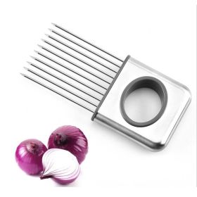 Stainless Steel Onion Holder Slicer Onion Needle for Slicing Tomato Lemon Meat Onion Holder Slicer Tools Cutter Meat Tenderizer Kitchen Gadget To