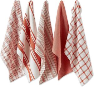 Assorted Woven, Kitchen Dishtowel Set, 18x28, Spice, 5 Piece