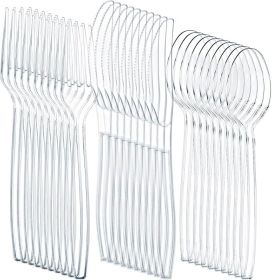 Liacere 360PCS Heavy Duty Clear Plastic Silverware, 150 Forks, 150 Spoons, 60 Knives, BPA-Free, Heat Resistant, Disposable Plastic Utensils Set