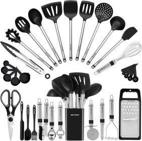 Kitchen Utensil Set-Silicone Cooking Utensils-33 Kitchen Gadgets & Spoons for Nonstick Cookware-Silicone and Stainless Steel Spatula Set-Best Kit