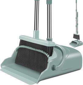 Upgrade Broom and Dustpan Set, Large Size and with Long Handle, Upright,Ideal for Indoor Outdoor Garage Kitchen Room Office Lobby Use (Green)