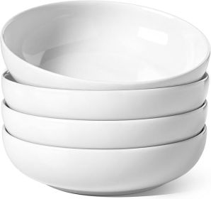 Pasta Bowls 45 oz, Salad Bowls Set for Serving Soup, Pasta, Noodle, Dinner, Large Kitchen Bowl Plates, Microwave Safe - 8.5 Inch, Set of 4, White