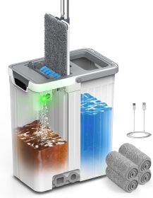 Mop and Bucket Set with AUTO Pump, 3-Zone Separate Dirty and Clean Water, Flat Mop and Bucket System with Wringer and Wheels