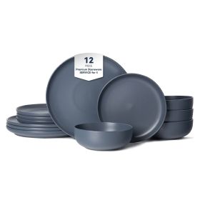 12-Piece Stoneware Dinner Plates Bowls Sets | Microwave & Dishwasher Safe | Non-Toxic Dinner Plates Bowls Set | Stackable Matte Glaze Kitchenware