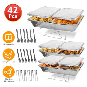 Set of 42Pcs Disposable Chafing Dish Buffet Set Chafing Servers with Covers Spoons Forks Tongs Full-Size Pans Food Warmers for Parties Events Cat