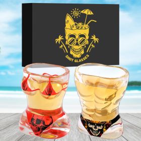 2 Pieces, Black Muscle Men's And Red Bikini Skull Style Glass Small Wine Glasses Bar Tools Christmas Gift, Halloween Gift, Birthday Gift, Company (Option: BlackRed)