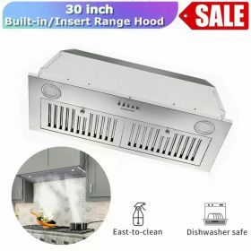 30" Built-In Insert Range Hood 600CFM Kitchen Vent LEDs Convertible Fan Sliver (Option: 30inch)