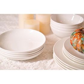 Dandilion Bone China Dinnerware Set, 16 Pieces, Service For 4, Plates, Dishes, Bowls Set, Microwave And Dishwasher Safe, Ivory White With Radial (Option: Ivory White)