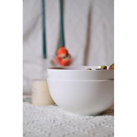 Setaria Bone China Dinnerware Set, 2 Pieces 8-inch Large Deep Salad Bowl, Soup, Cereal, Oatmeal, Fruit, Rice, Ivory White With Narrow Curve Strip (Option: Ivory White)
