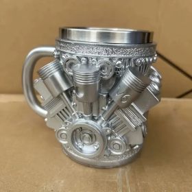 V6/V8 Engine Design Mug - Heavy-Duty Metal Construction, Double-Wall Insulated Cup With Non-Slip Grip - Vintage Automotive Beer Cup, Coffee Mug G (Option: V6)