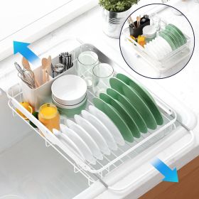 Dish Drying Rack for Kitchen Counter, Stainless Steel Sink Organization and Storage Essentials with Cutlery Holder, Home and Appartment Decor (Color: White  12.2''W x 15.7''~23''L - 1 Tier)